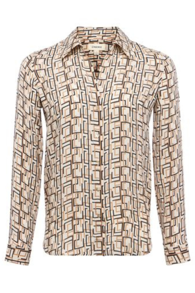 Nina Silk Blouse Ecru Multi Geo Print
