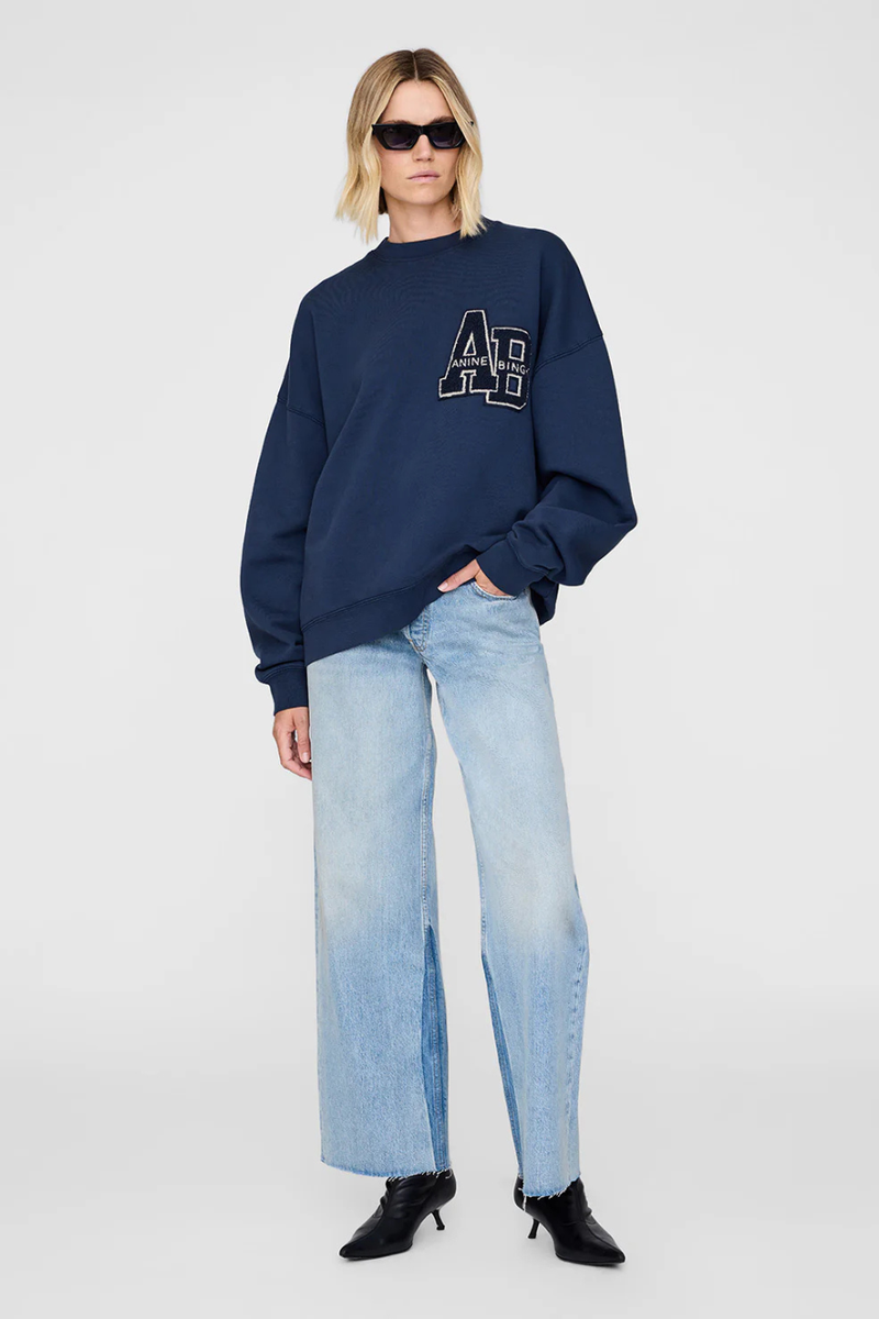 Miles Sweatshirt Letterman Washed Navy