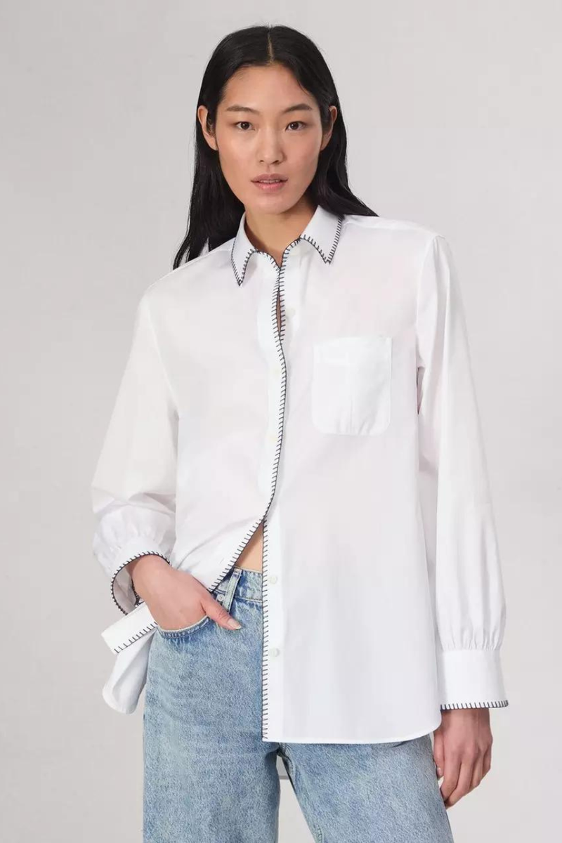 Maxine Blanket Stitch Shirt White