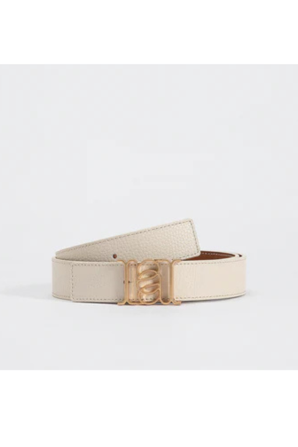 Double-Sided Pebble Leather Belt White/Tan/Gold