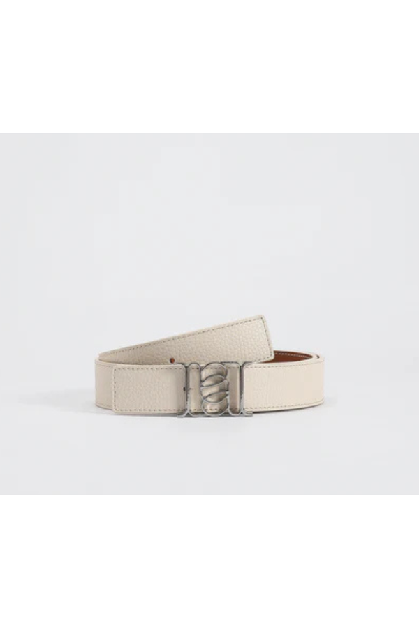 Double-Sided Pebble Leather Belt White/Tan/Silver