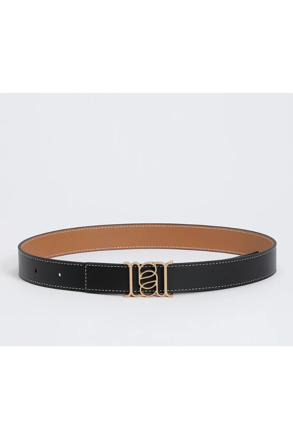 Double-Sided Smooth Leather Belt Black/Tan/Gold