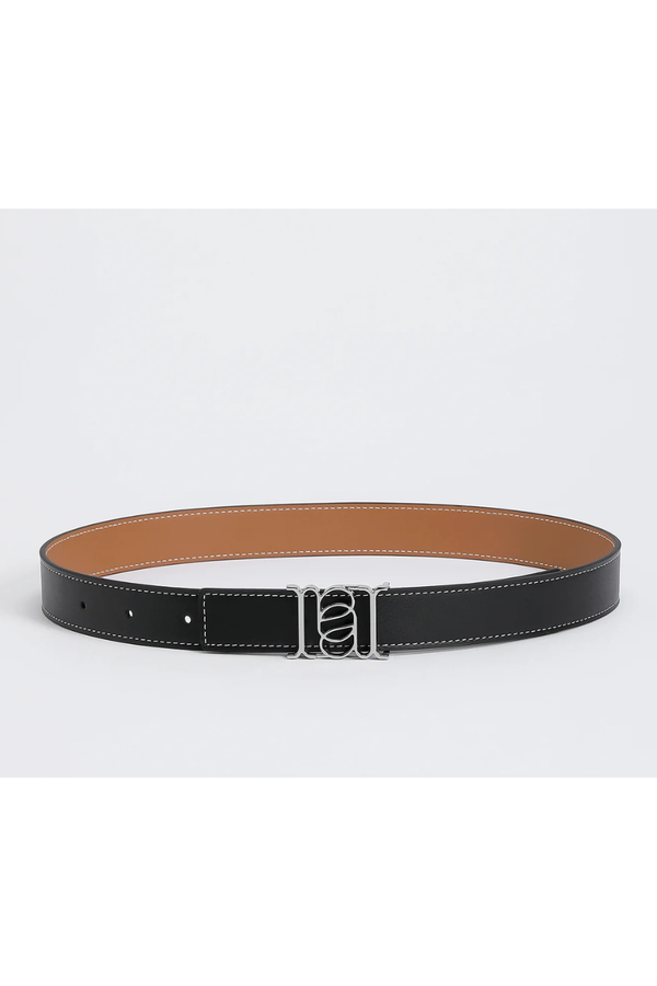 Double-Sided Smooth Leather Belt Black/Tan/Silver