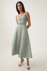 Clay Belted Midi Dress Willow Green