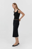 Compact Cotton Layered Column Skirt Black