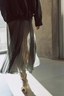 Sheer Houndstooth Pleated Pull-On Skirt Black/ Sage