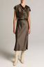 Ombre Plaid Cowl Neck Blouse Black/ Camel