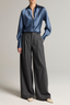 Bias Long Sleeve Blouse Blue Slate