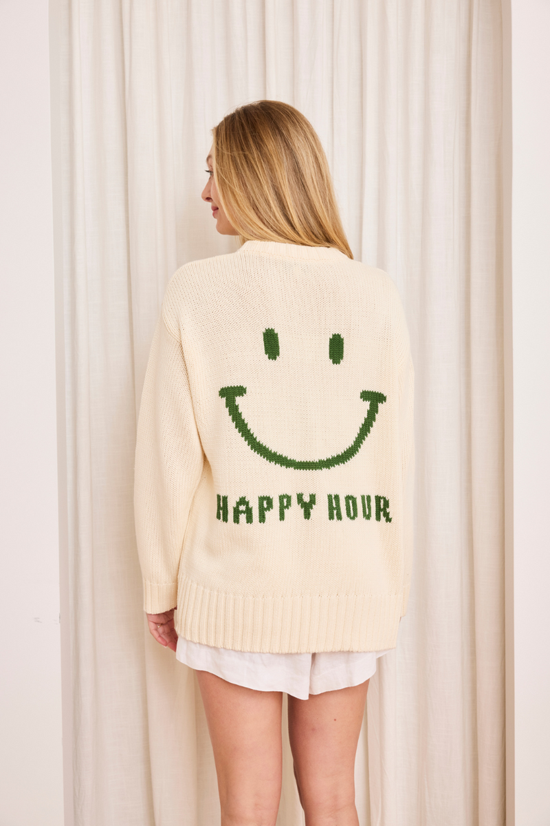 Happy Hour Crew Cream/ Forest Green