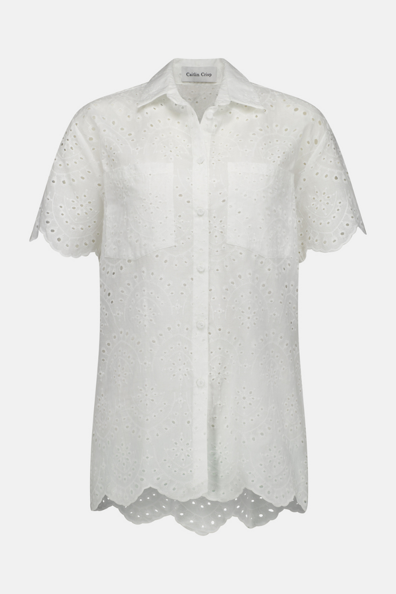 Short Sleeve Crisp Shirt White Broderie