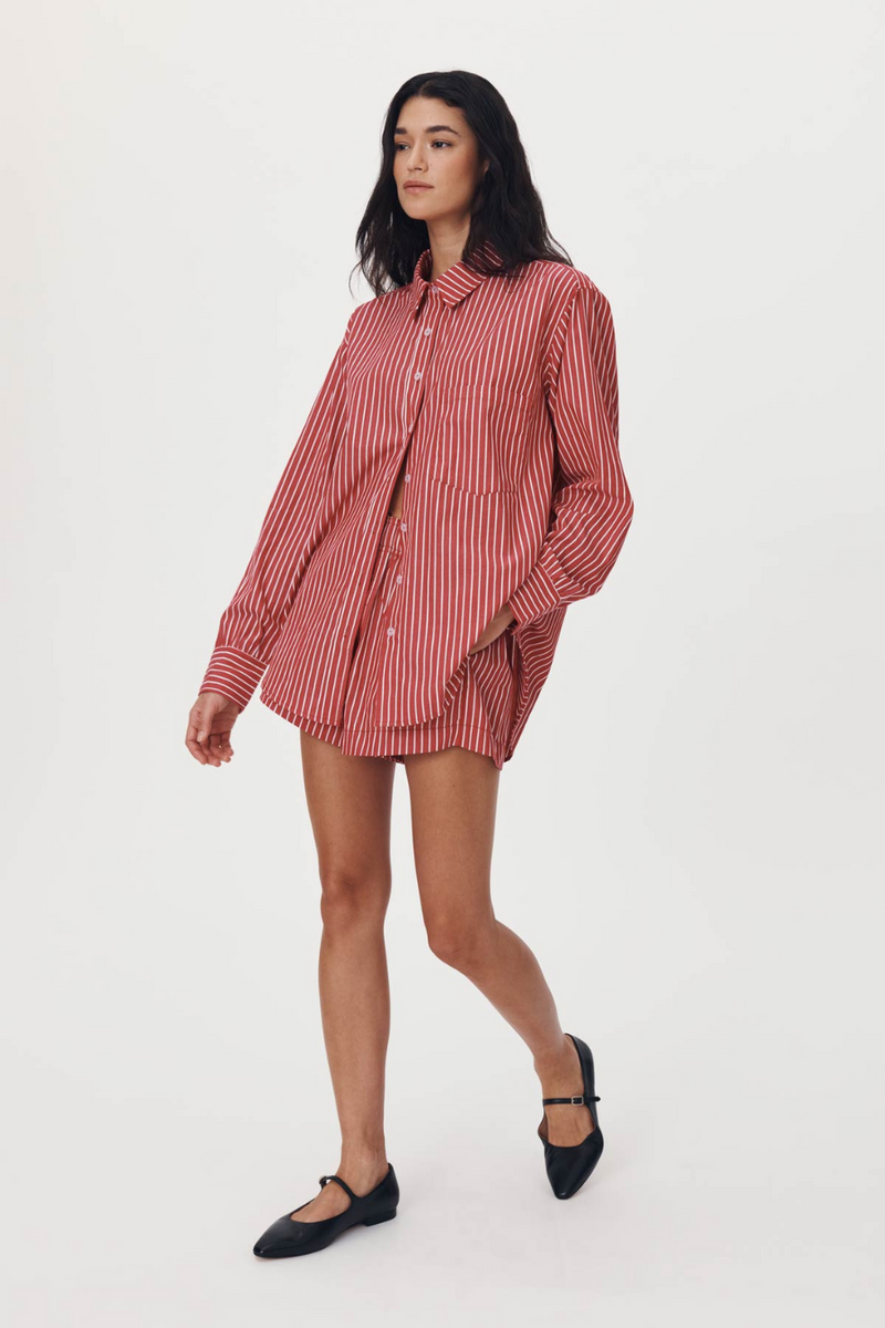 Ramona Stripe Long Sleeve Shirt Cherry Red