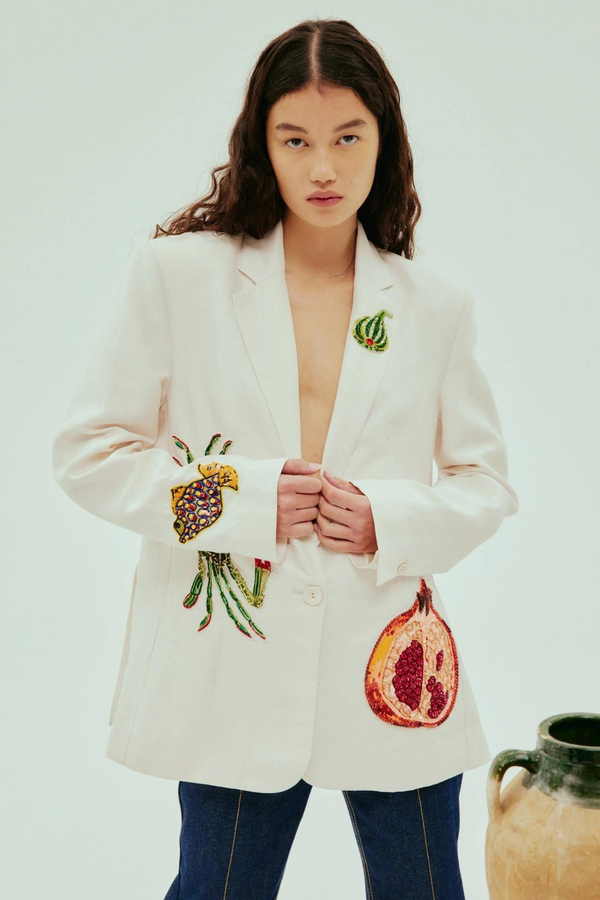 Seb Embellished Blazer Cream