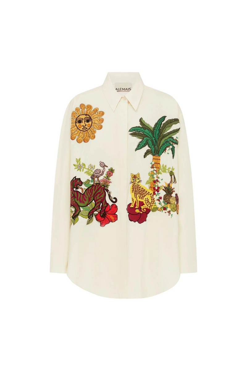 Tiger Embroidered Shirt White