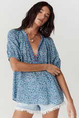 Love Jetty Short Sleeve Blouse Blue Nirvana