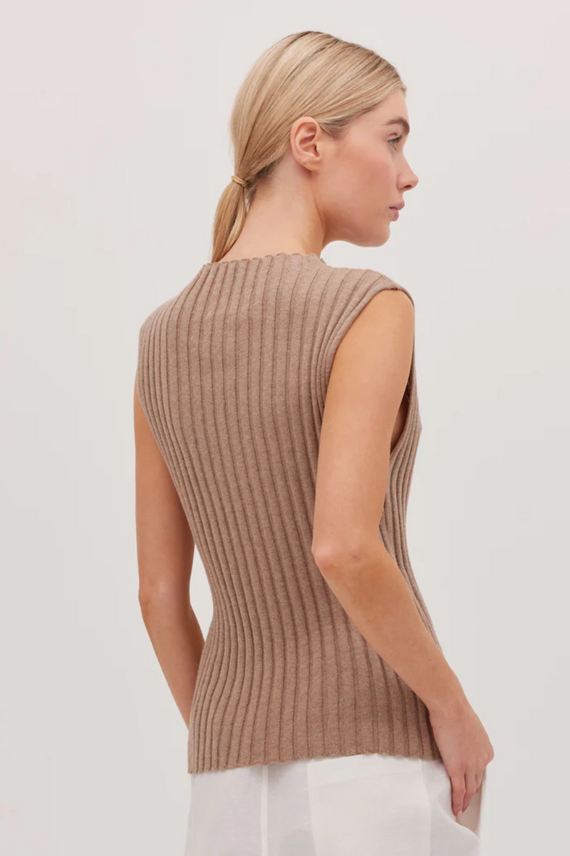 The Ribbed Funnel Neck Tank Walnut