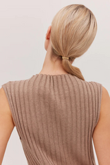 The Ribbed Funnel Neck Tank Walnut