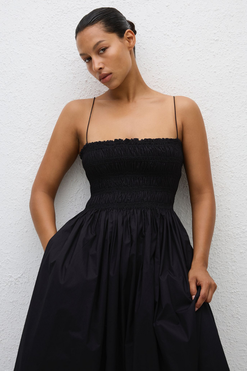 Shirred Bodice Dress Black