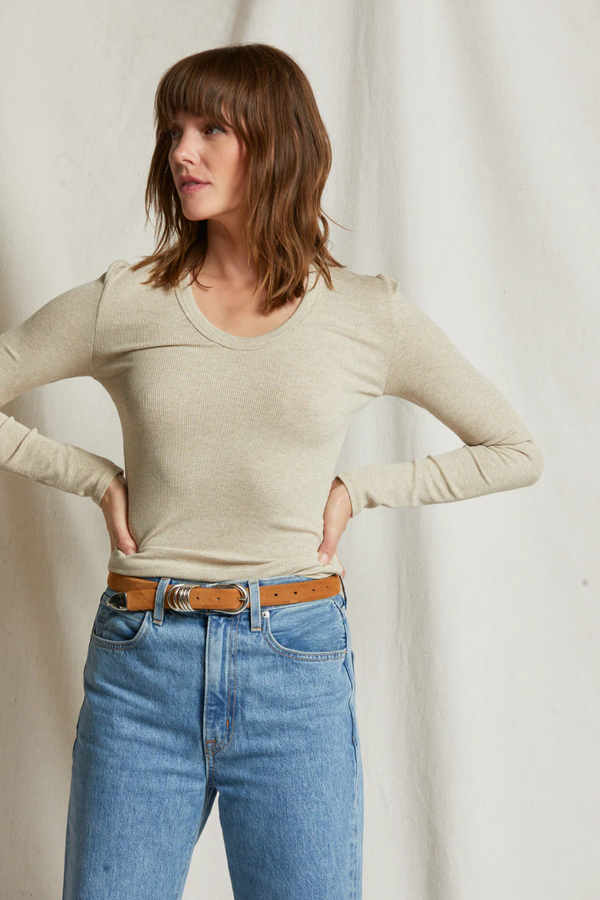 Robyn U Neck Long Sleeve Heather Oatmeal