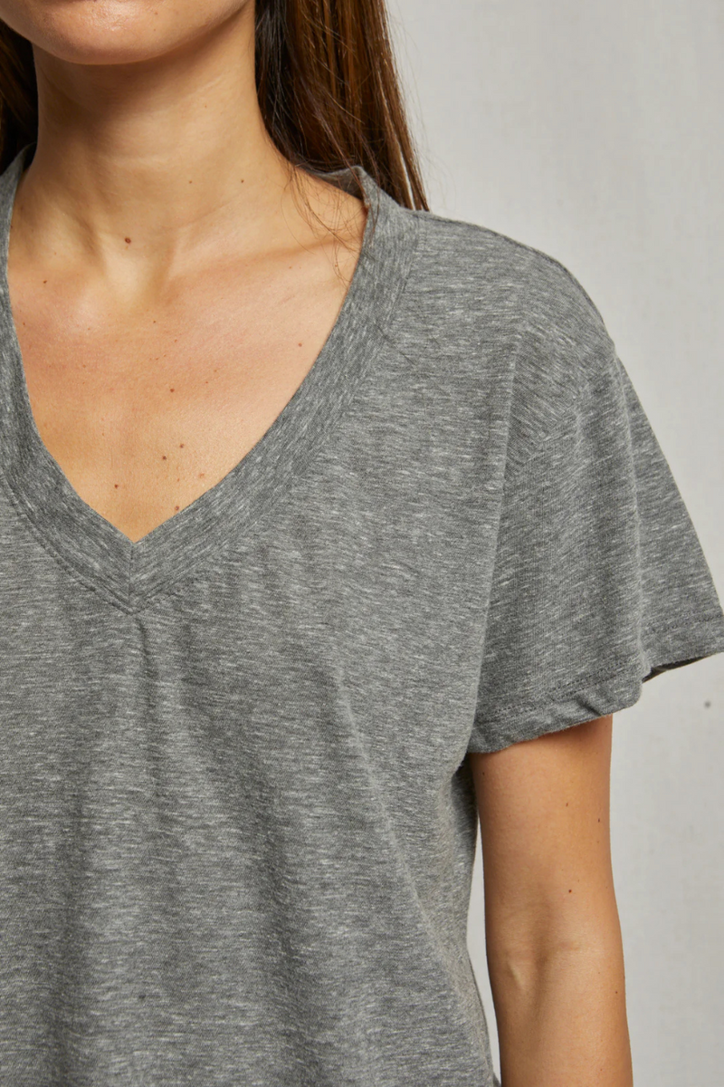 Hendrix Cotton Boxy V Neck Tee Heather Grey