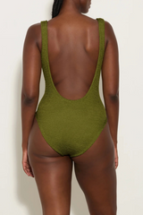 Square Neck Swim Metallic Moss