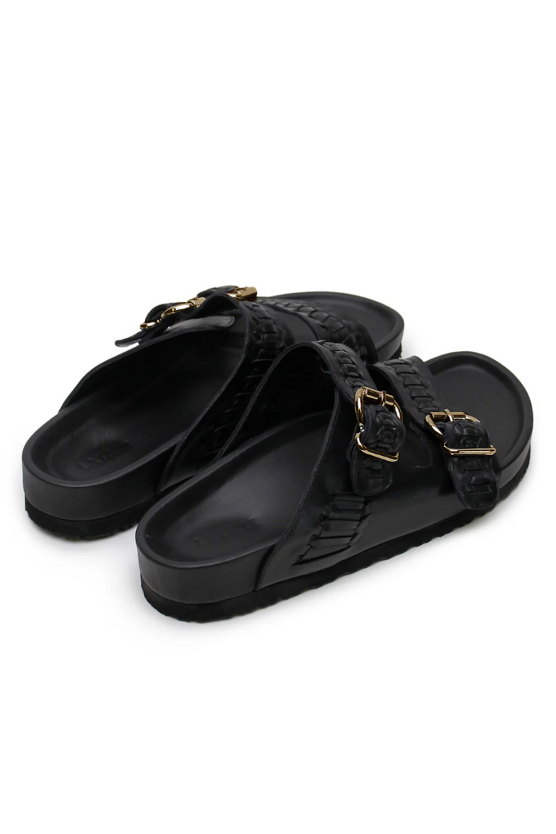 Buckle Sandal Woven Black/ Gold