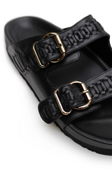 Buckle Sandal Woven Black/ Gold