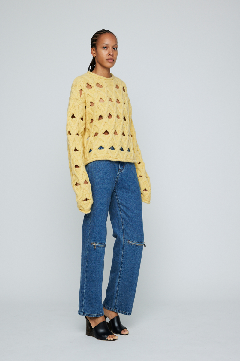 Cable Knit Holey Sweater Lemon