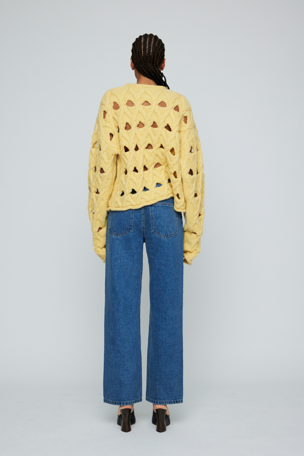 Cable Knit Holey Sweater Lemon