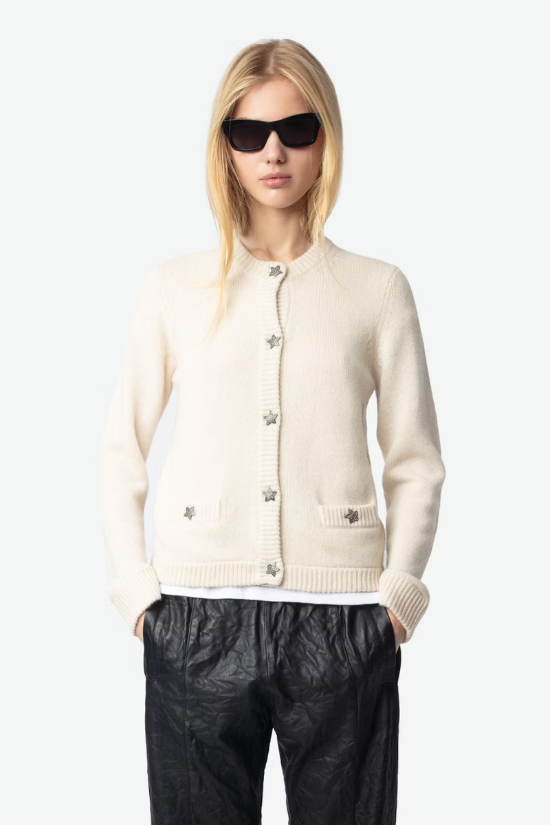 Marcya Jewel Cardigan 100% Cashmere Ecru