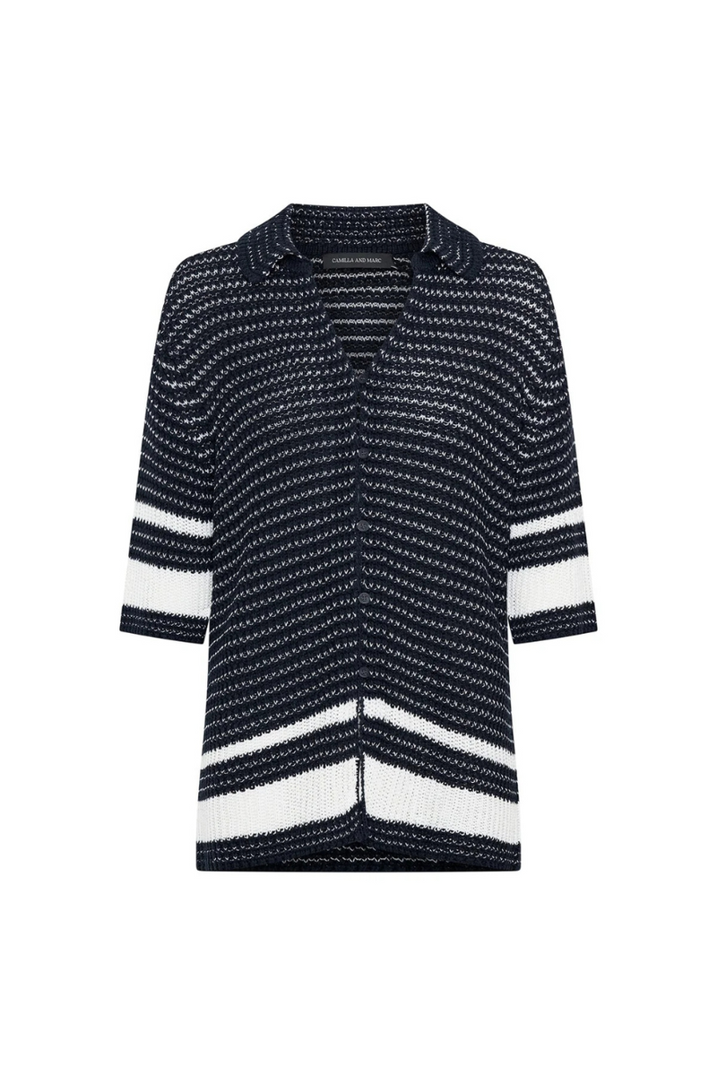 Reef Knit Boyfriend Shirt Navy/ Soft White