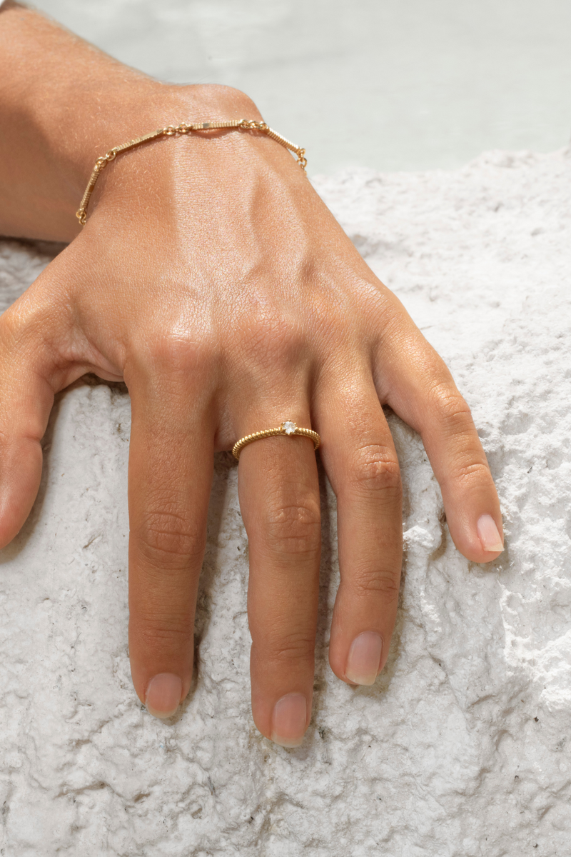 Anchored Stacker Ring Gold | White Zircon