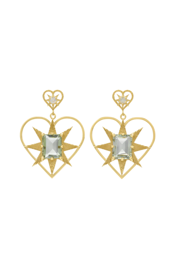 Shining Heart Earrings Gold | Green Amethyst