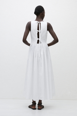 Tie Back Midi Dress White