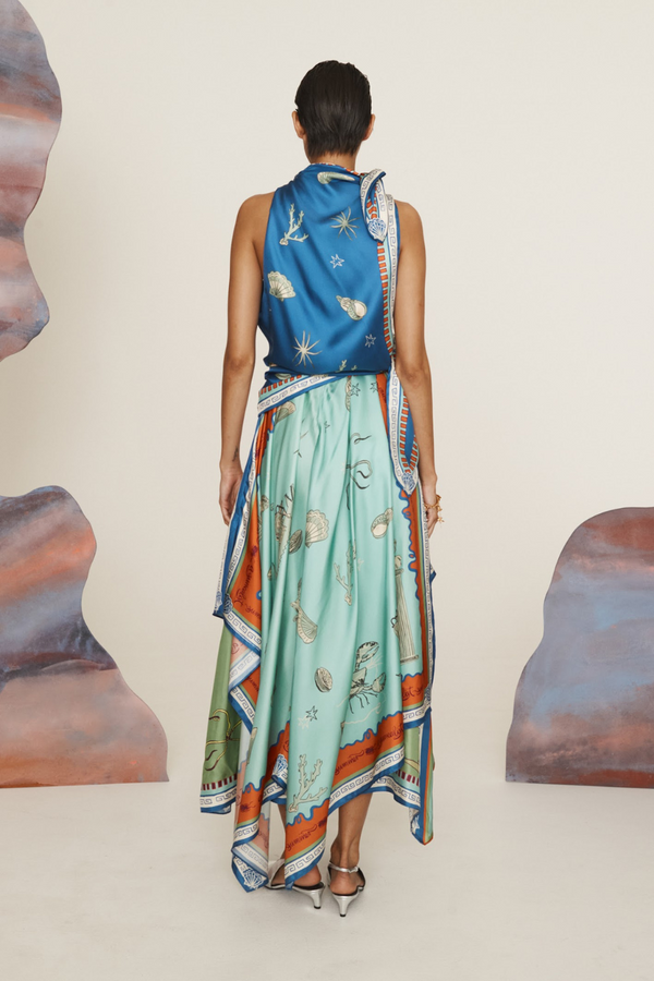 Surrealist Summer Scarf Midi Dress Multi