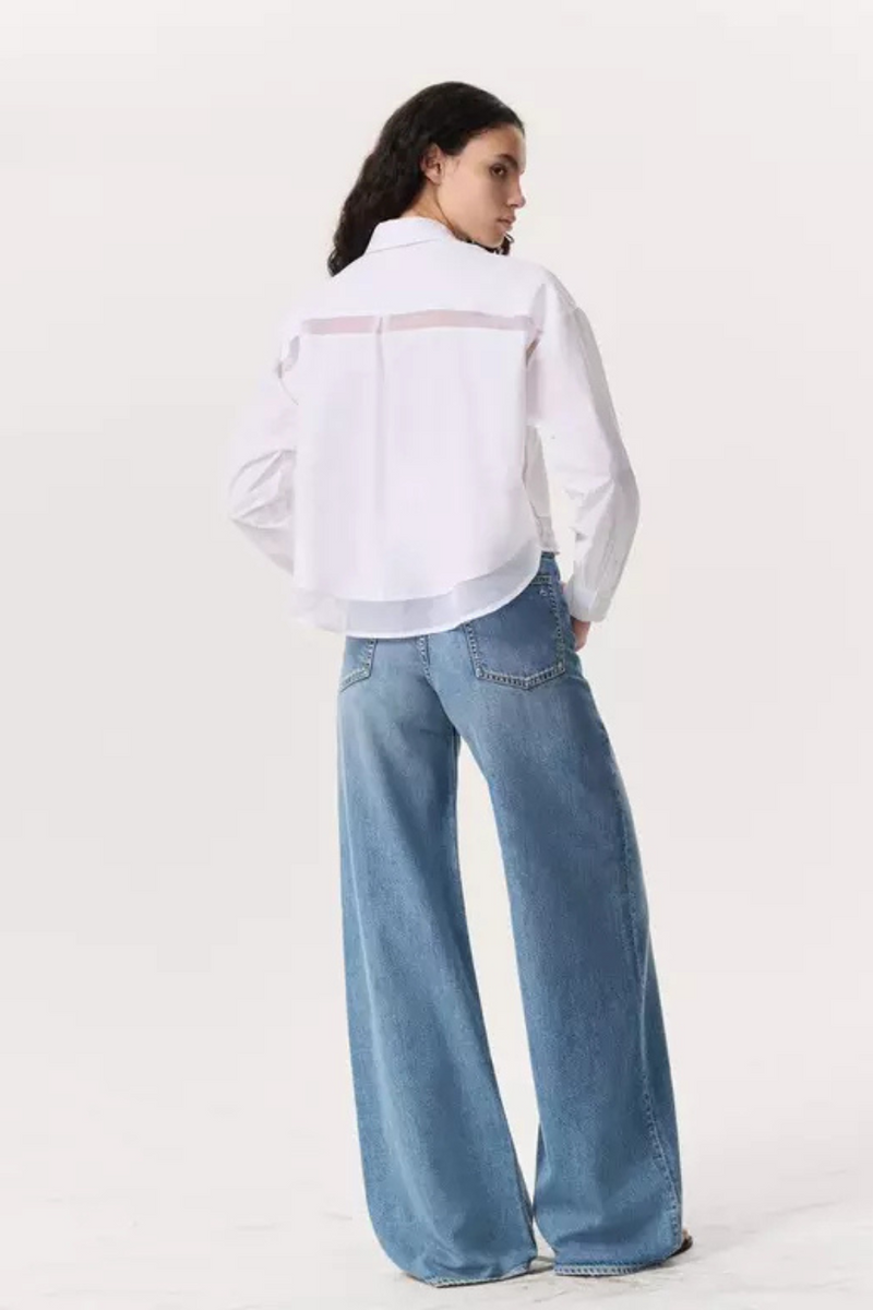 Beatrice Cropped Combo Shirt White