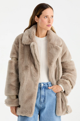 Clover Faux Fur Jacket Stone