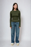 Sara Long Sleeve Rib Top Olive