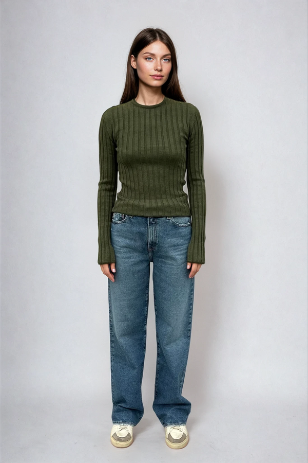 Sara Long Sleeve Rib Top Olive