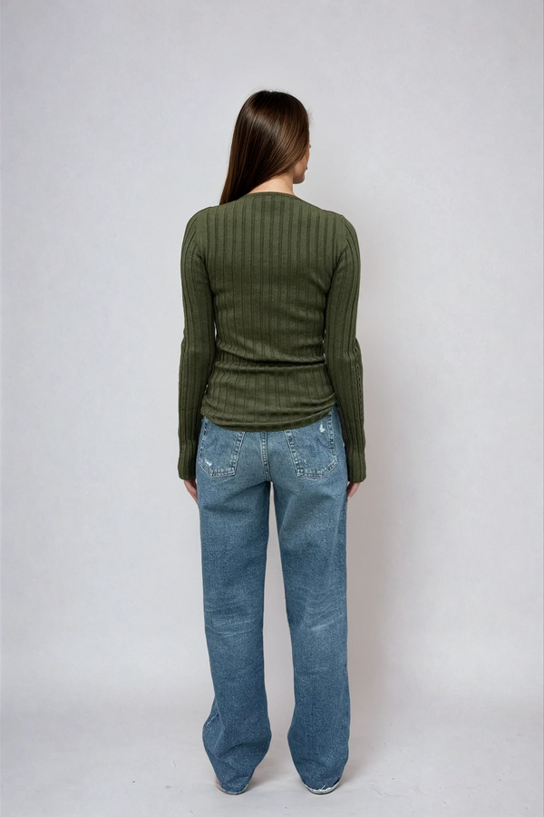 Sara Long Sleeve Rib Top Olive