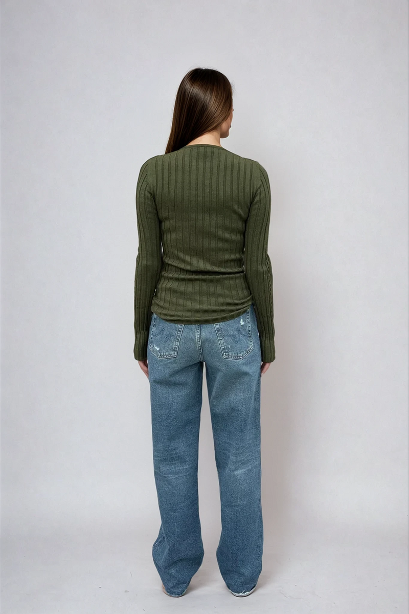 Sara Long Sleeve Rib Top Olive