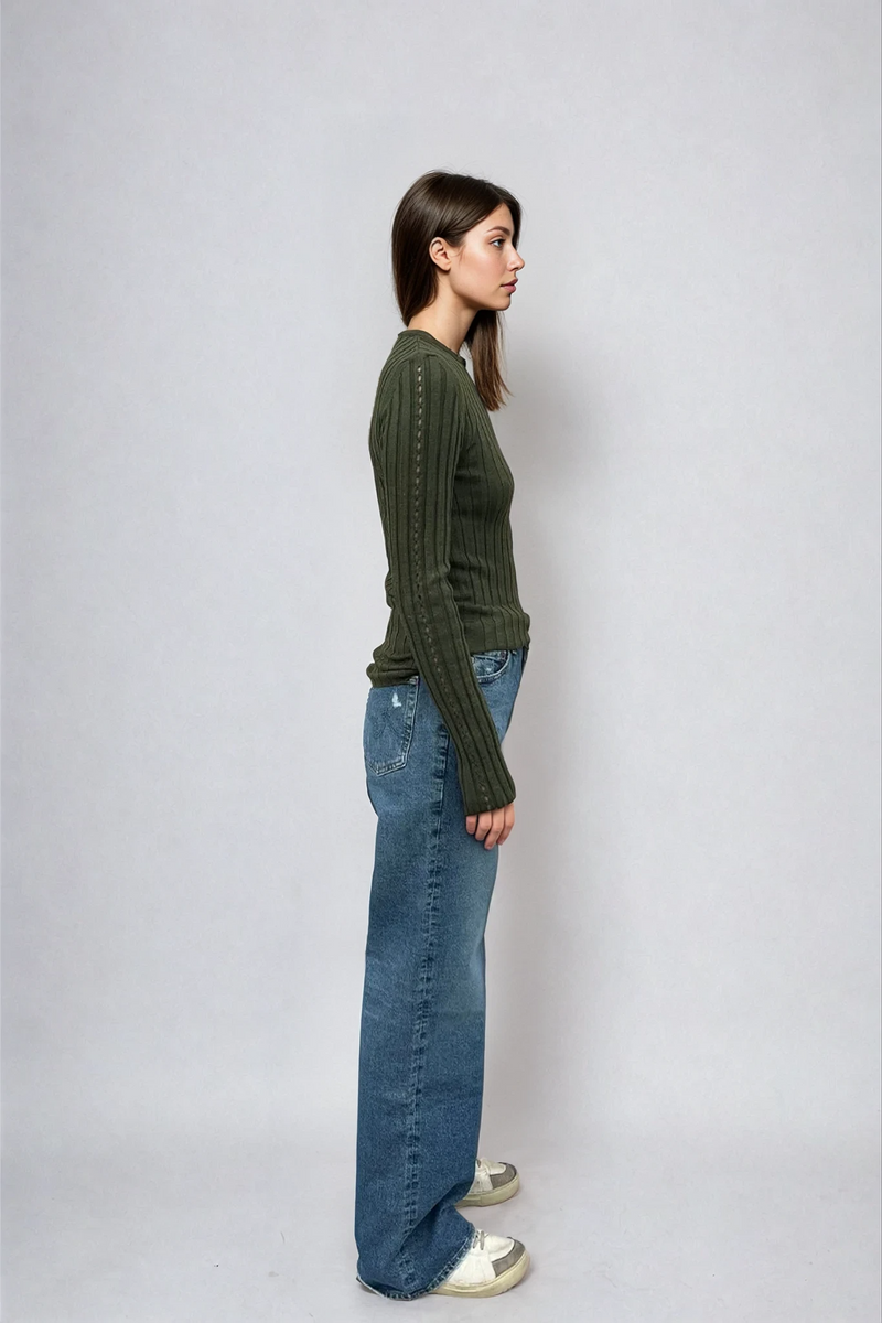 Sara Long Sleeve Rib Top Olive
