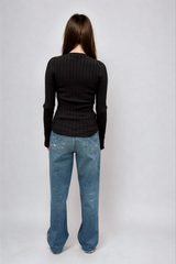 Sara Long Sleeve Rib Top Chocolate
