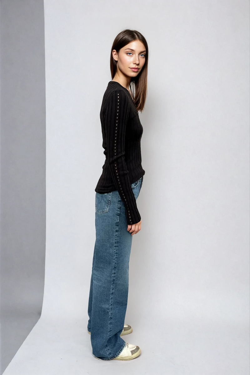 Sara Long Sleeve Rib Top Chocolate
