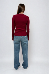 Sara Long Sleeve Rib Top Cherry