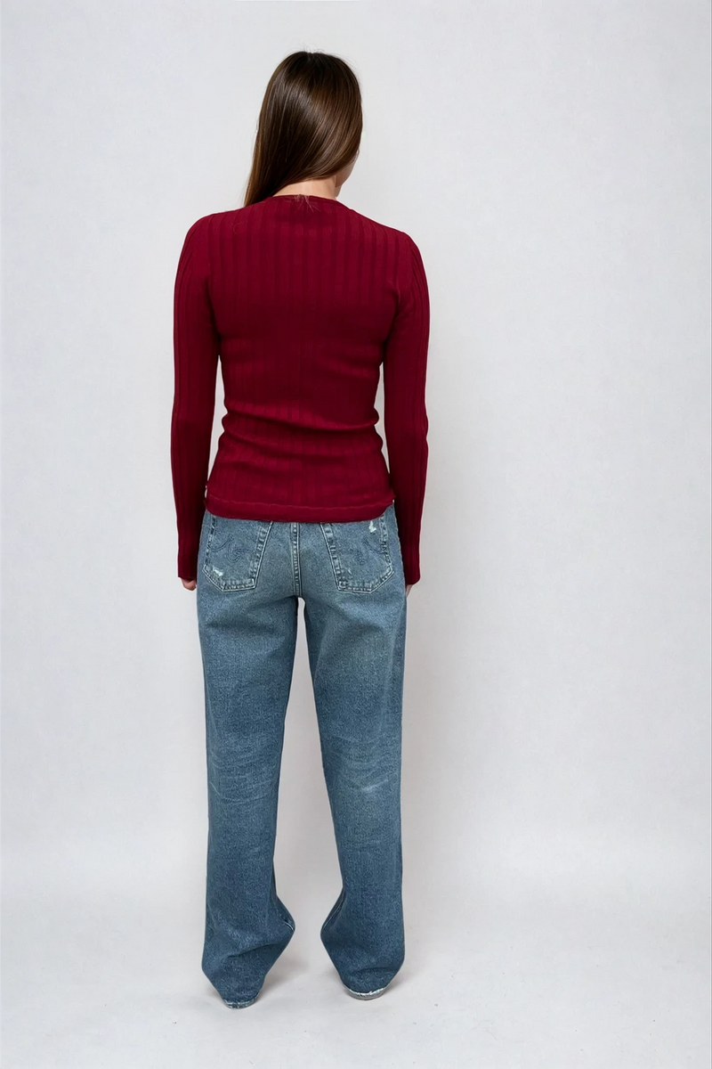 Sara Long Sleeve Rib Top Cherry