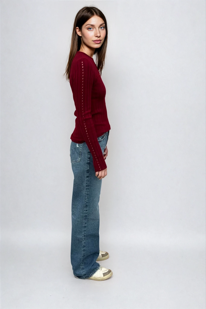 Sara Long Sleeve Rib Top Cherry
