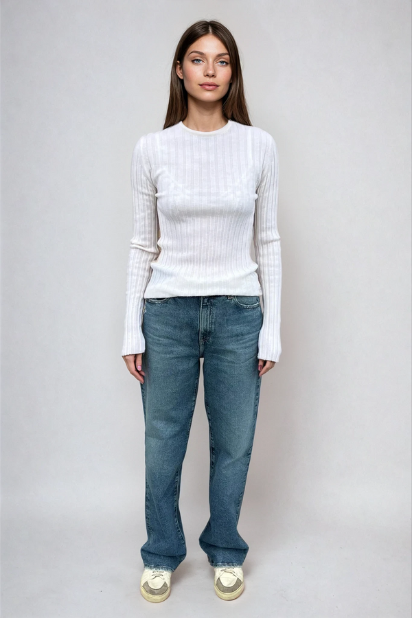 Sara Long Sleeve Rib Top Off White/Butter