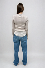 Sara Long Sleeve Rib Top Off White/Butter