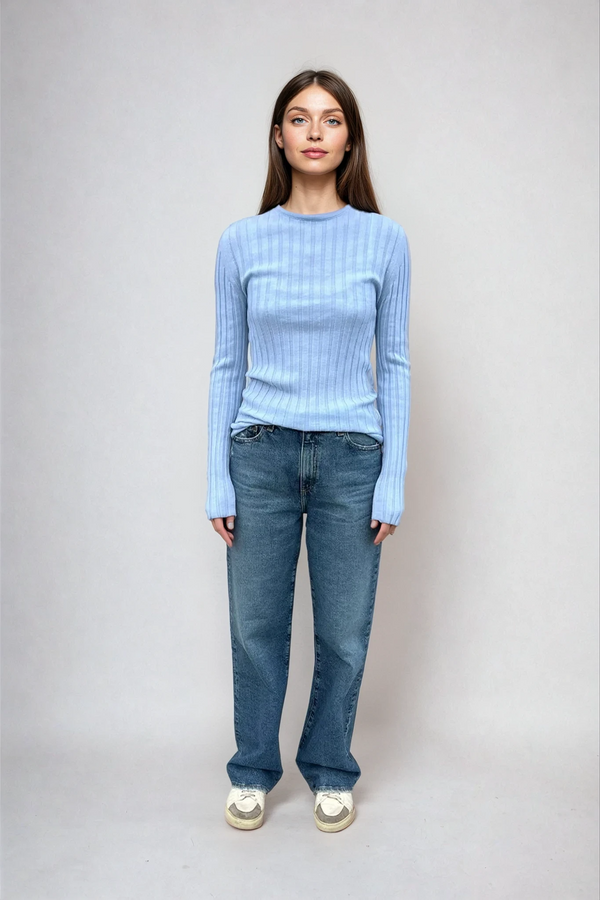 Sara Long Sleeve Rib Top Baby Blue