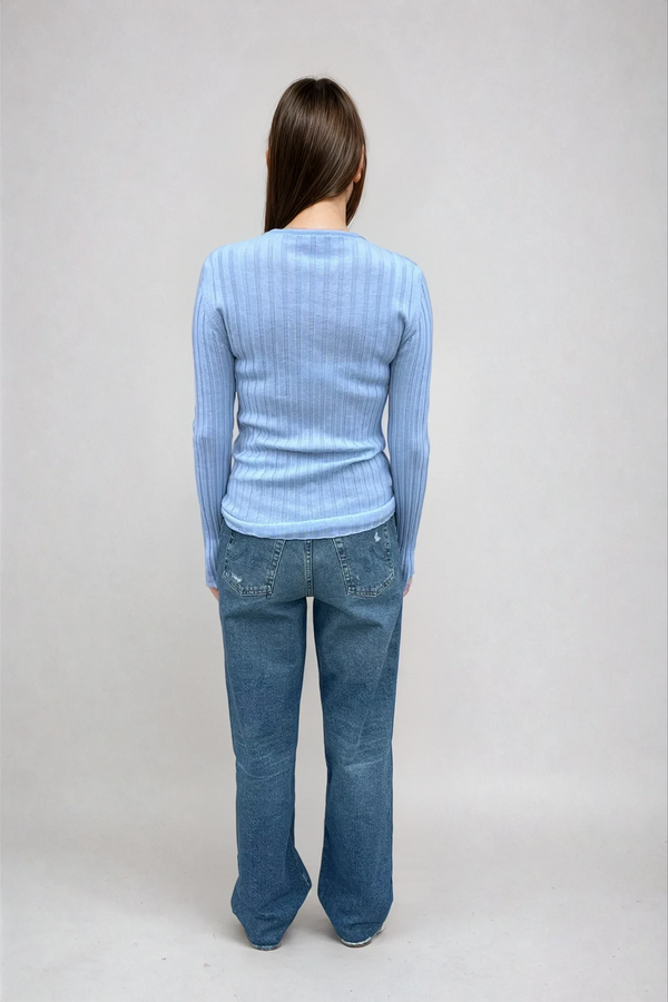 Sara Long Sleeve Rib Top Baby Blue